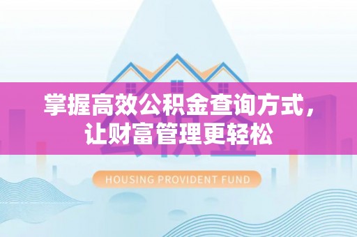 大渡口掌握高效公积金查询方式，让财富管理更轻松